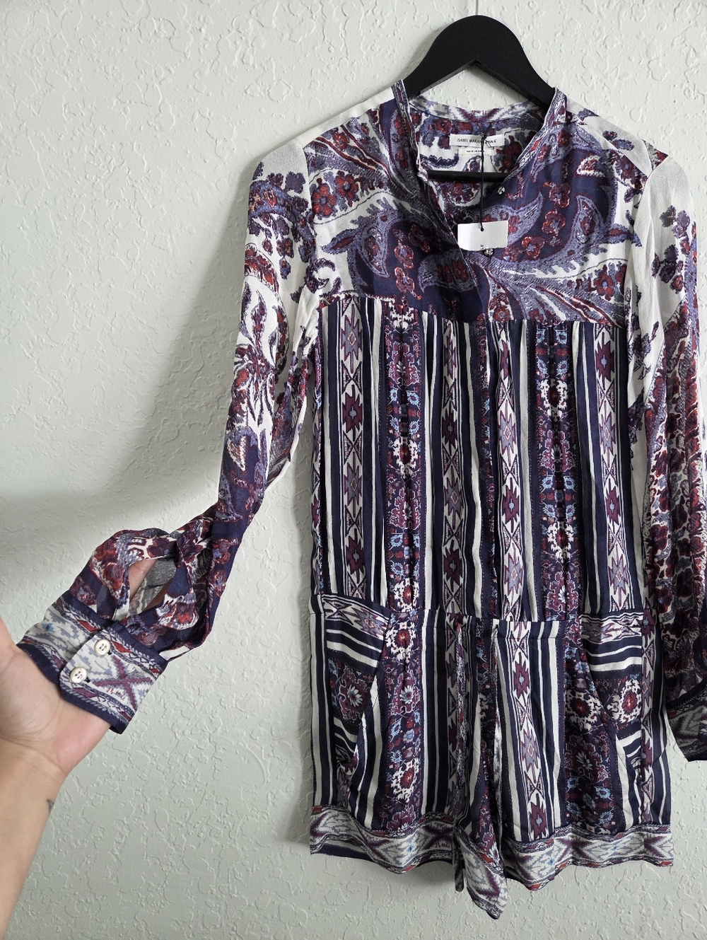 Isabel Marant Etoile Tayler Paisley Playsuit Long Sleeve Lightweight Romper - Picture 4 of 11